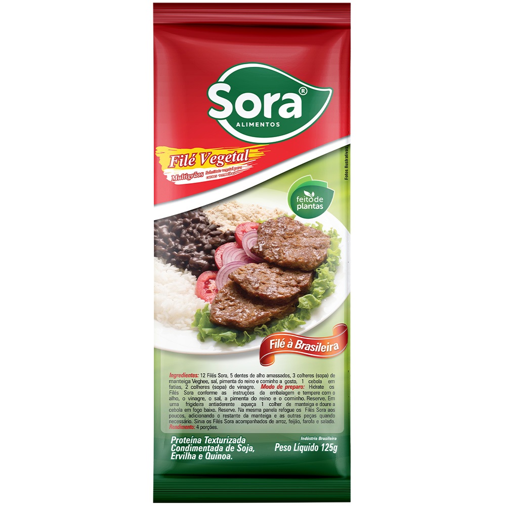 Filé Vegetal Multigrãos Carne Vermelha Pacote 125g Sora em Oferta na Shopee