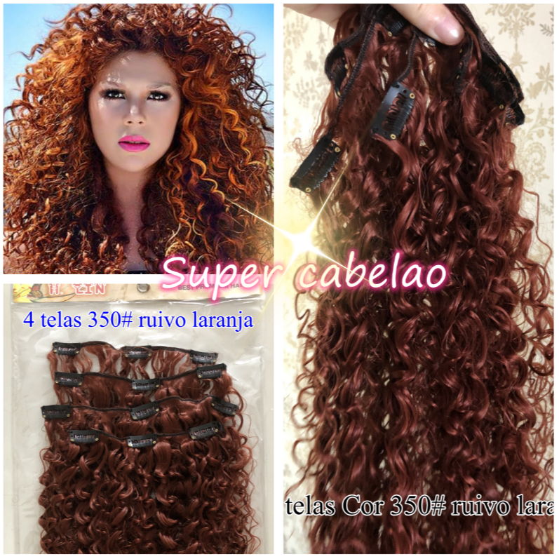 4 telas Cabelo cor 30# ruivo natural cacheado afro crespo tic tac 140gramas fibra organico aplique