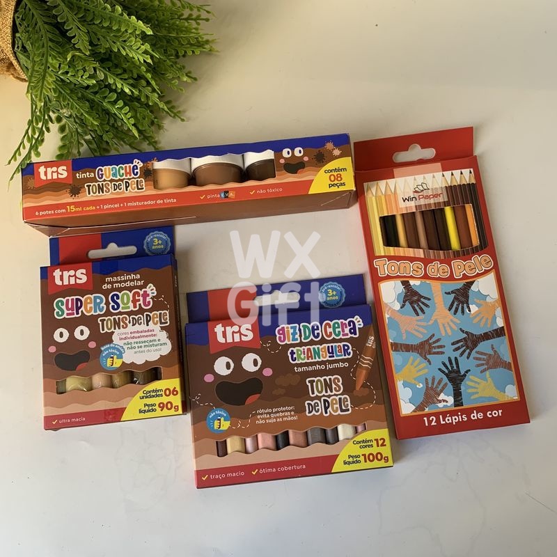Kit Artistico Tons de Pele Infantil com Guache, Massinha, Giz e Lápis de cor / WX Gift