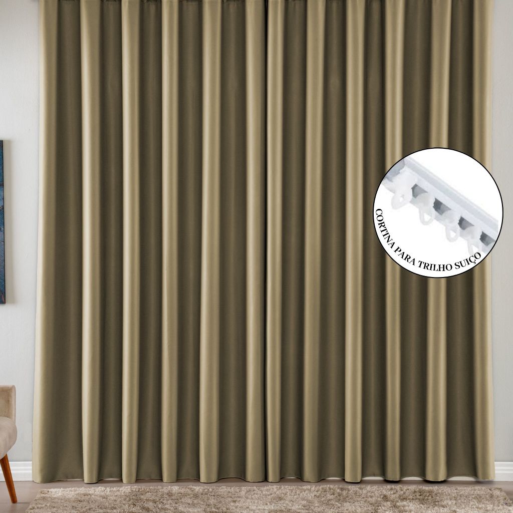Cortina Blackout Veda Luz Tecido Premium P/ Sala Quarto Black Out Várias Cores Trilho Suíço em Oferta na Shopee