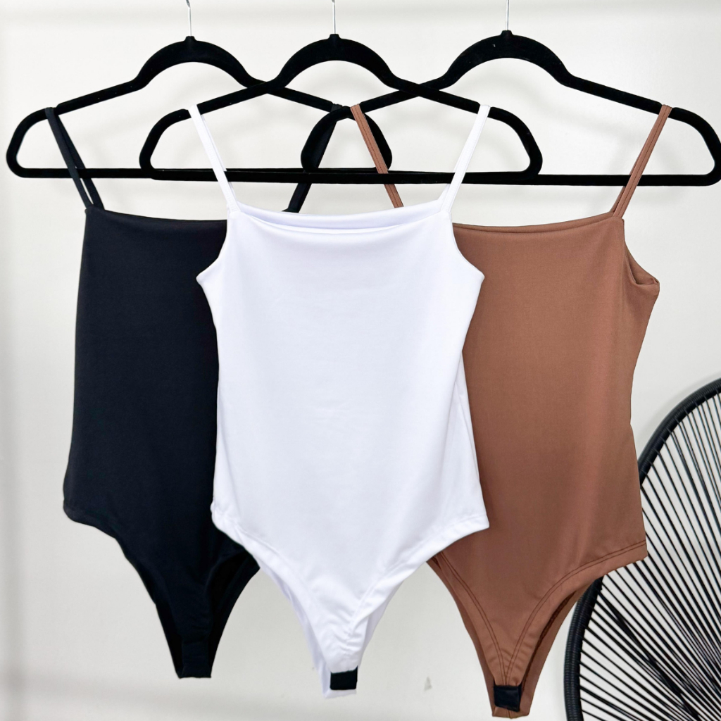 Kit 3 Body Feminino Alça Fina Regata Casual Básico Forrado Suplex