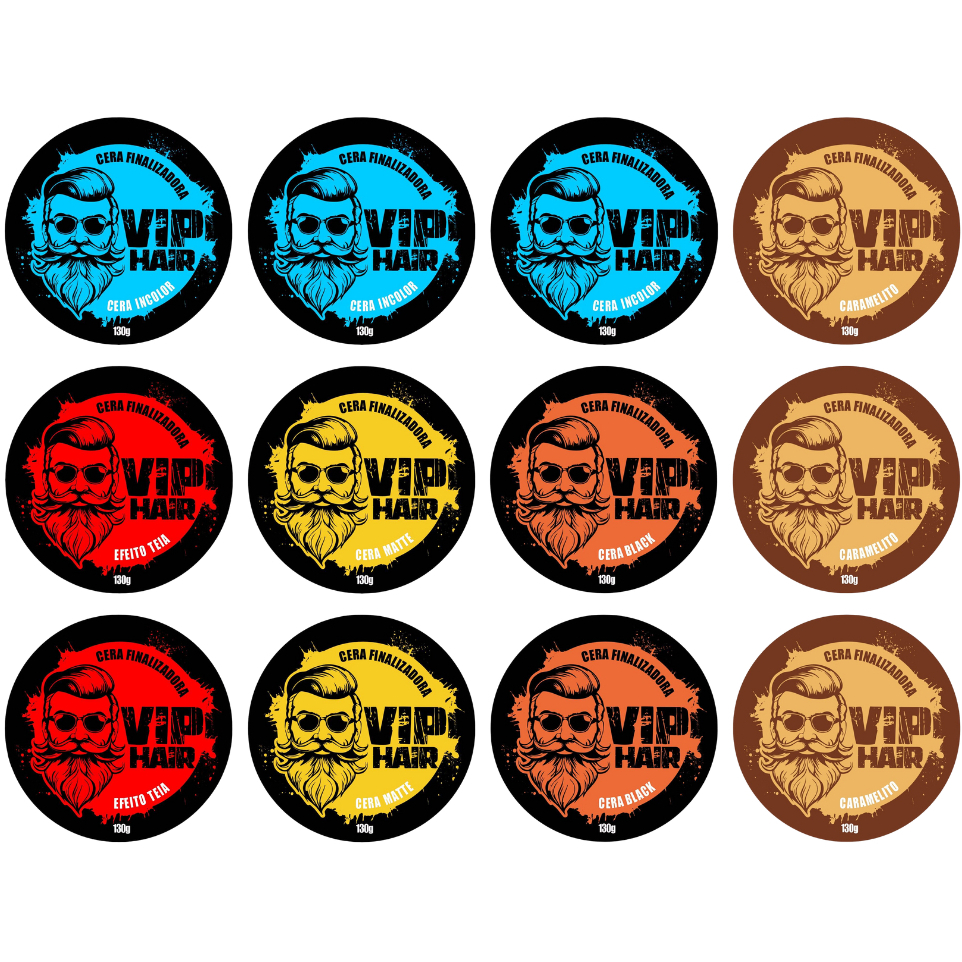 Kit 12 Cera Modeladora Finalizadora Vip Hair 130g Barba Cabelo Bigode