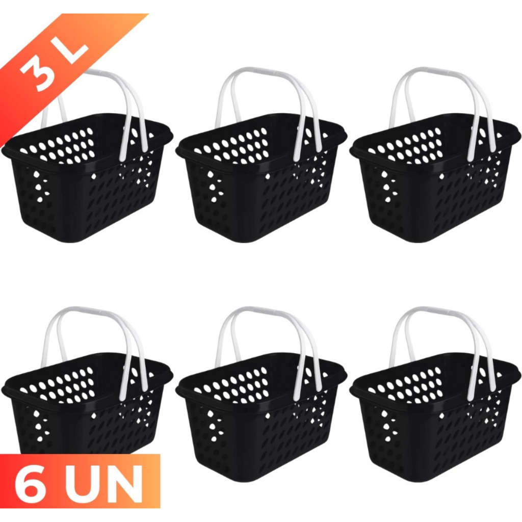 Kit 6 Cestas Plásticas Supermercado 3L Cestinha Compras com Alça - Usual Utilidades