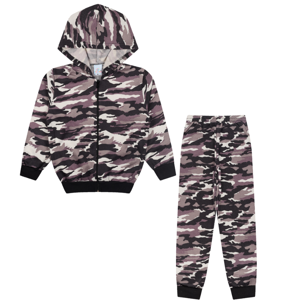 Conjunto Camuflado Infantil Inverno Moletom Menino/Menina Capuz e zíper
