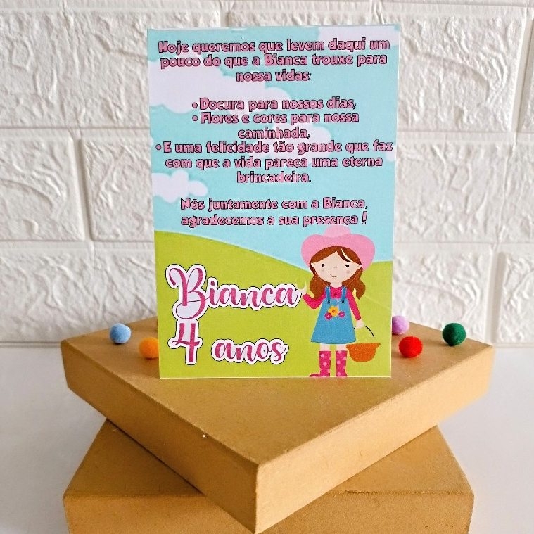 Plaquinha de mesa de agradecimento/Centro de mesa personalizada de festa de aniversário tema Fazendinha Rosa