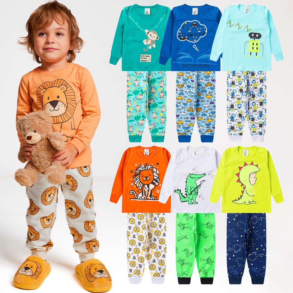 Kit 4 Peças Pijama Sortido Infantil Menino Inverno Roupa Infantil Masculina