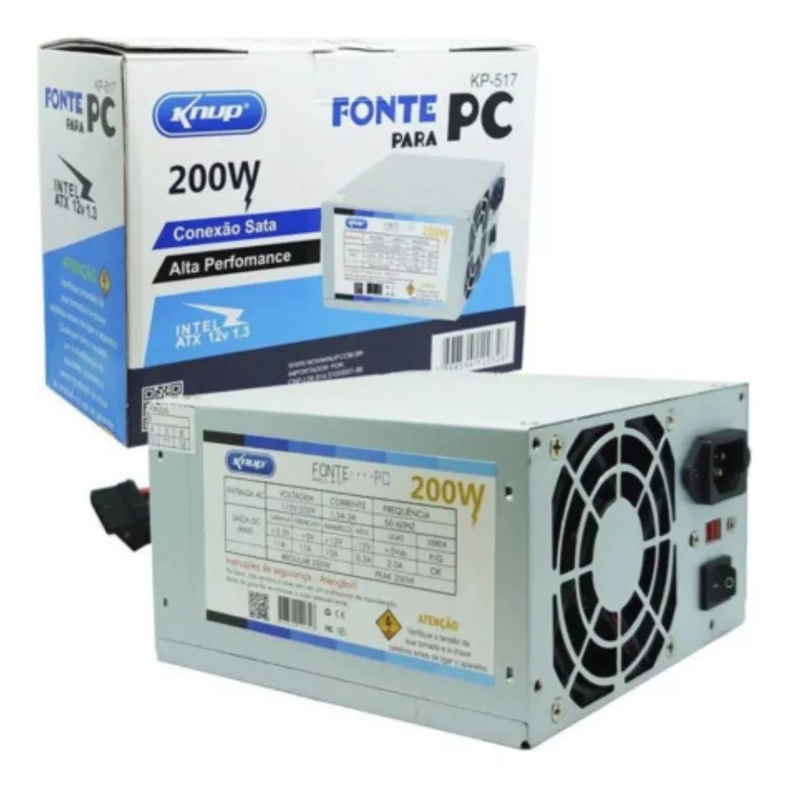 Fonte De Alimentação Para Pc Knup Kp-517 200w Prata 127/220v