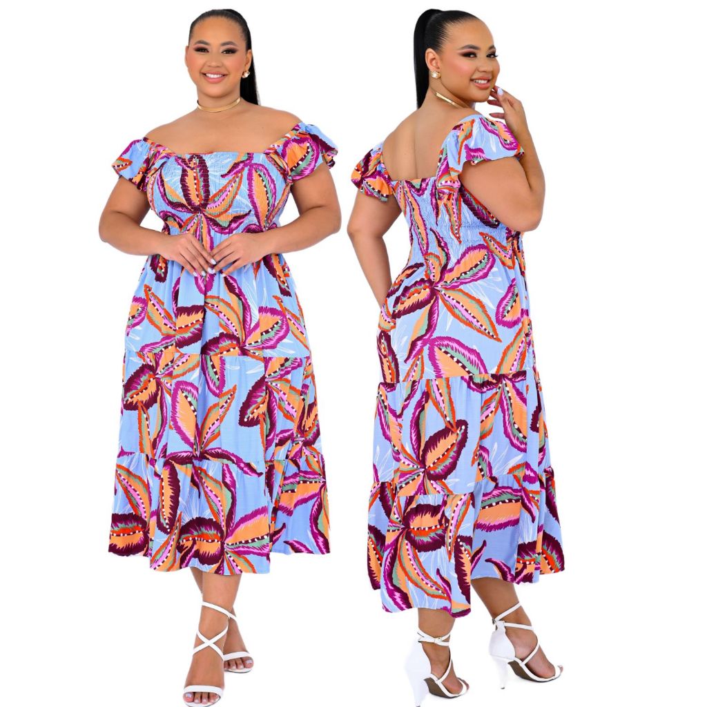 Vestido Midi Estampado Plus Size G - GG - XG Sofia
