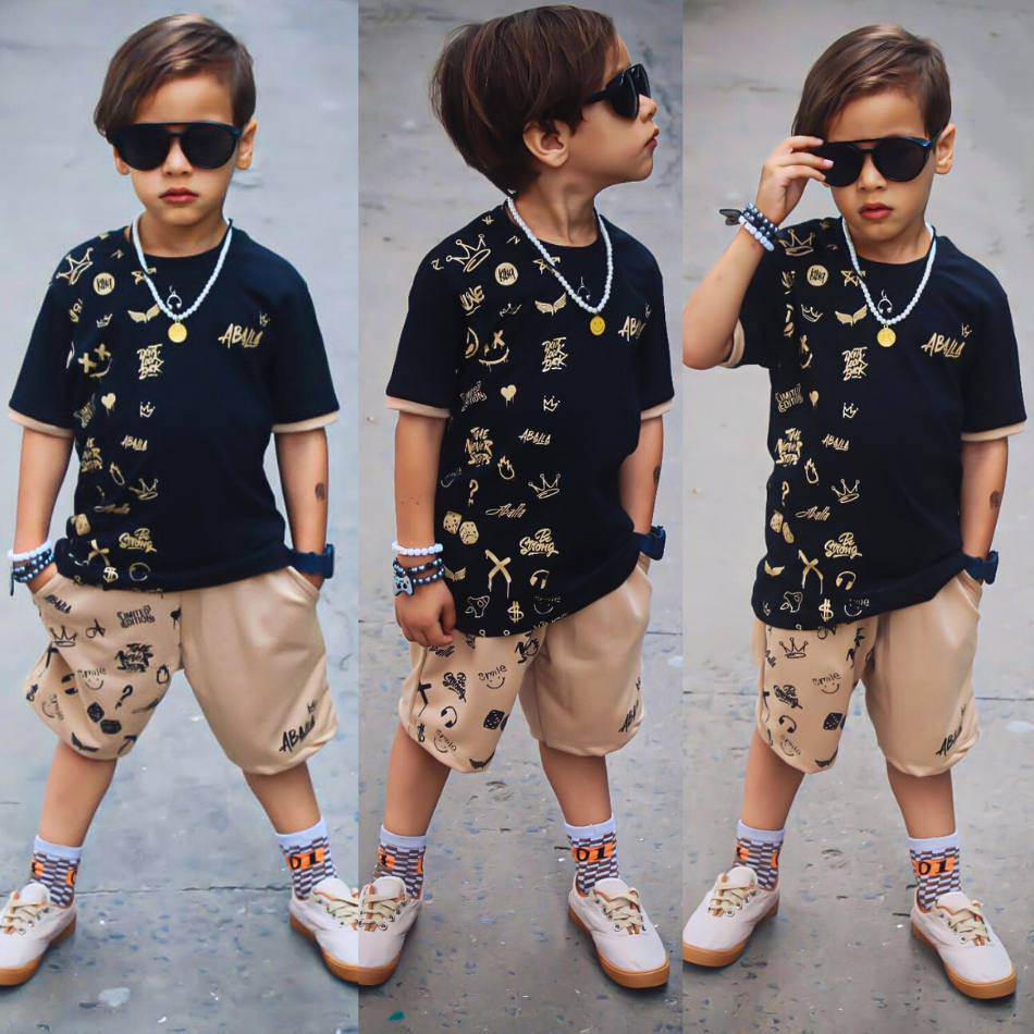 Conjunto Infantil Juvenil Masculino Kit Camisa e Bermuda Para Criança