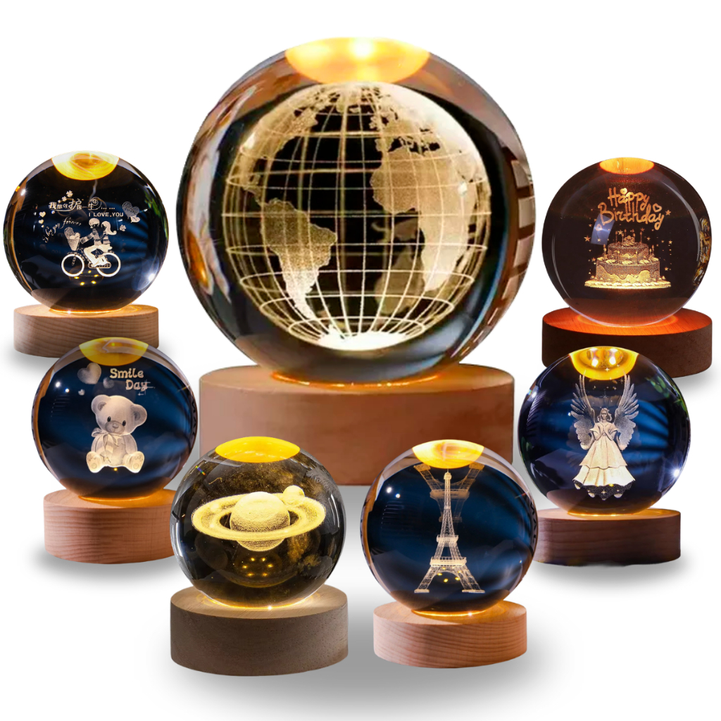 Luminária Abajur Bola Cristal de Mesa Led Globo Vidro 3d Base de Madeira Decoração Presente Tomada em Oferta na Shopee
