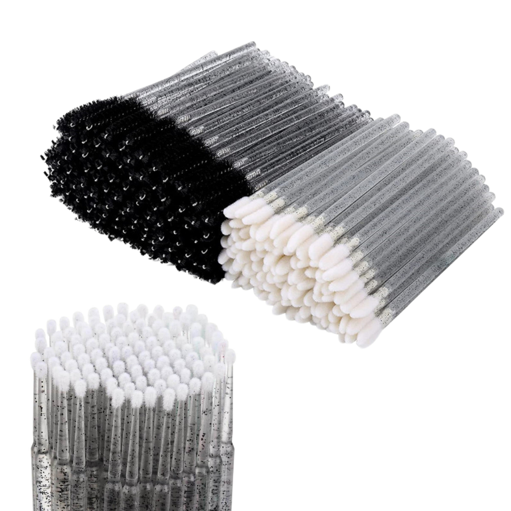 Kit 200 Escovinhas + 200 Microbrush + 200 Aplicador de batom alongamento cilios