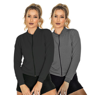 KIT 2 Jaqueta Feminina Lisa com Zíper Academia Jaqueta Básica Dia a Dia em Oferta na Shopee