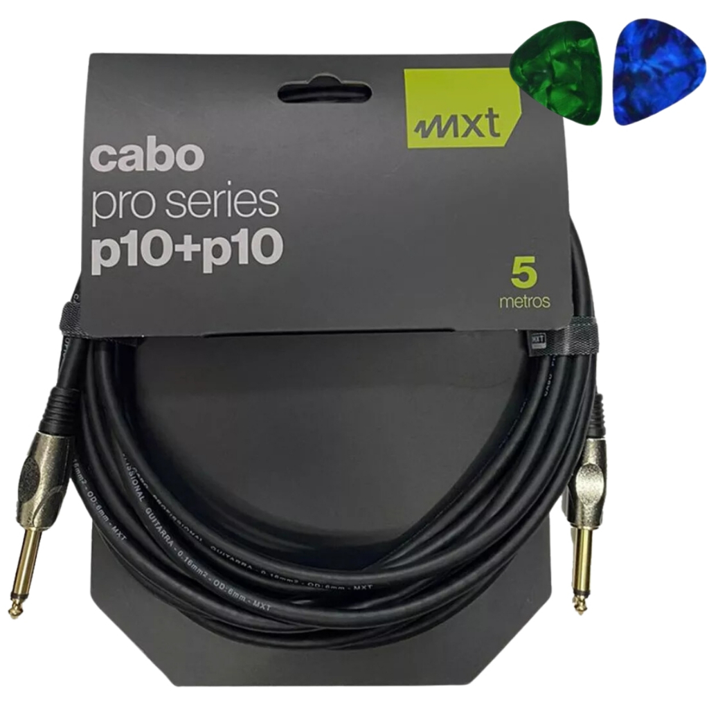 Cabo P10 x P10 5 Metros MXT  Instrumentos Violão Guitarra Baixo + 2 Palhetas em Oferta na Shopee