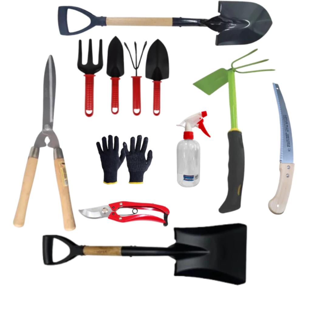 Kit Ferramentas Jardinagem 12 Pçs Tesoura Grama Poda Mini garfo Luva Pá Quadrada Serrote Mini Lotus