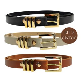 Kit 3 Cintos Feminino Fivela Dourada Passante em Oferta na Shopee