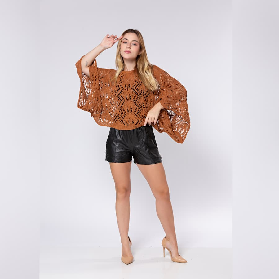 Blusa Rendada Feminina Modinha Blogueira Trico Elegante Sobreposição Moderna