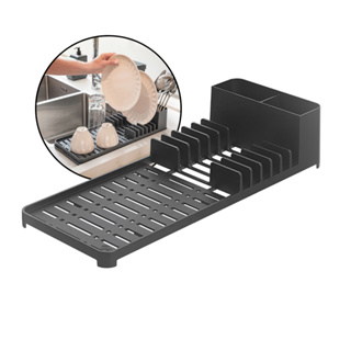 Escorredor de Louça Single Flat Preto Seca Copo Prato Louças e Talher 3 em 1 Compacto 41 x 16cm em Oferta na Shopee