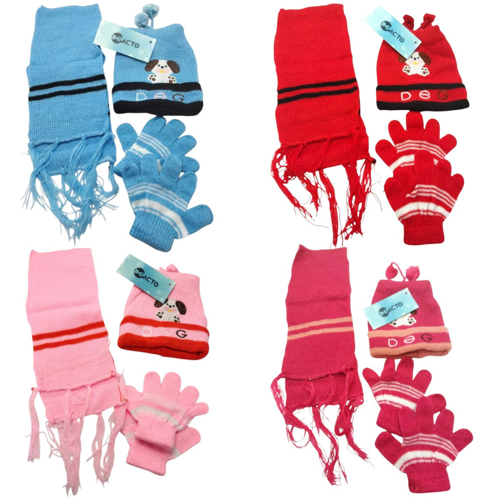 Kit com gorro, luva e cachecol infantil - Acessório de inverno - Kit quentinho - meninos e meninas