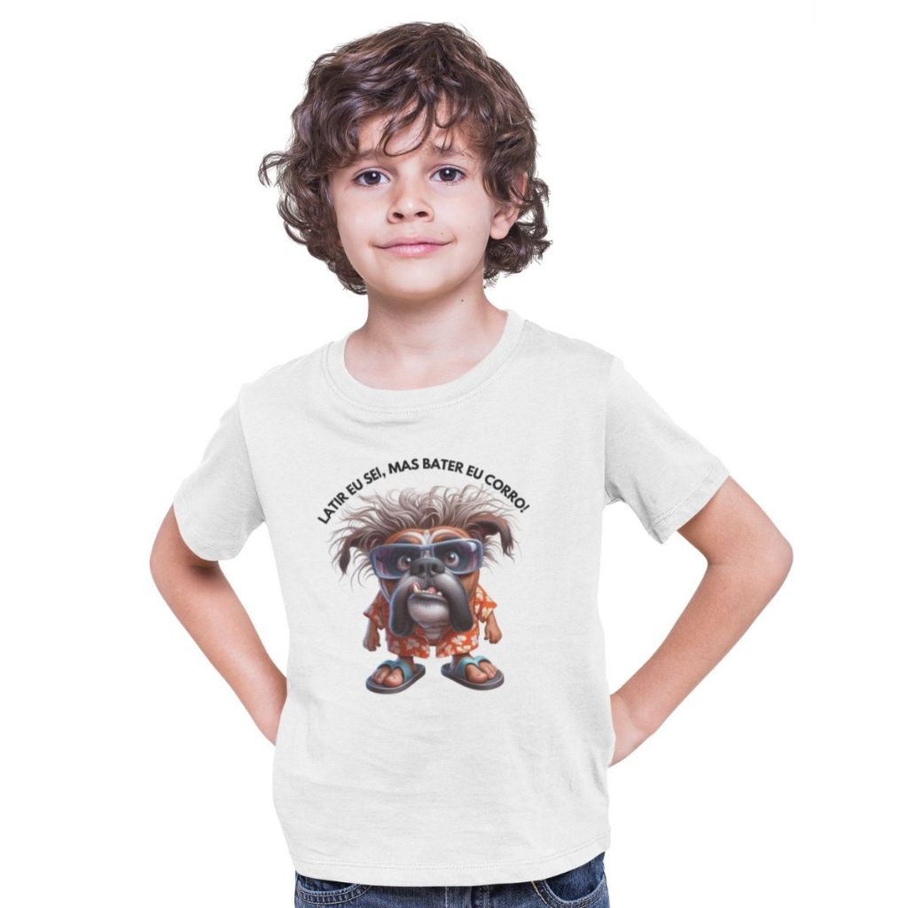 Camiseta Infantil Estampada Desenho Cachorro Frase Meme Humor Criança
