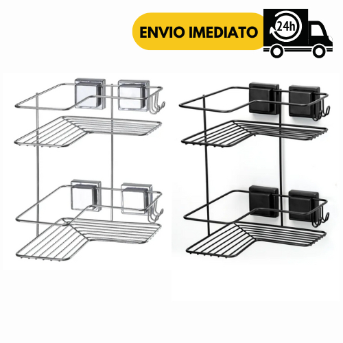 Suporte Porta Shampoo E Sabonete  Duplo Parede Ventosa Sem Furo Para Box - De Canto Parede - ARTHI