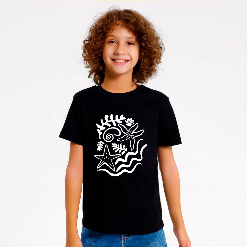Camiseta Infantil Masculina Algodão Confortavel & Leve Estampada Estrela Do Mar Moda Verão