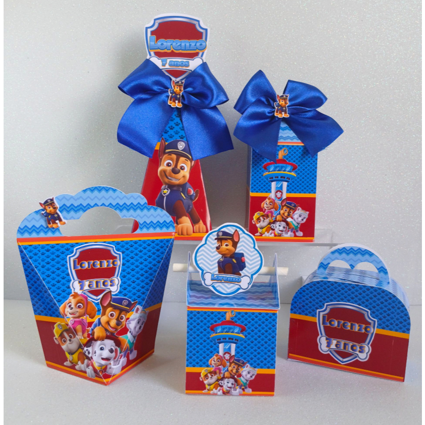 PEGUE E MONTE- KIT FESTA TEMA PATRULHA CANINA MENINO AZUL- CAIXINHAS PERSONALIZADAS LEMBRANCINHAS PARA ANIVERSÁRIO