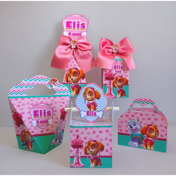 PEGUE E MONTE- KIT FESTA TEMA PATRULHA CANINA MENINA SKYE- CAIXINHAS PERSONALIZADAS LEMBRANCINHAS ANIVERSÁRIO