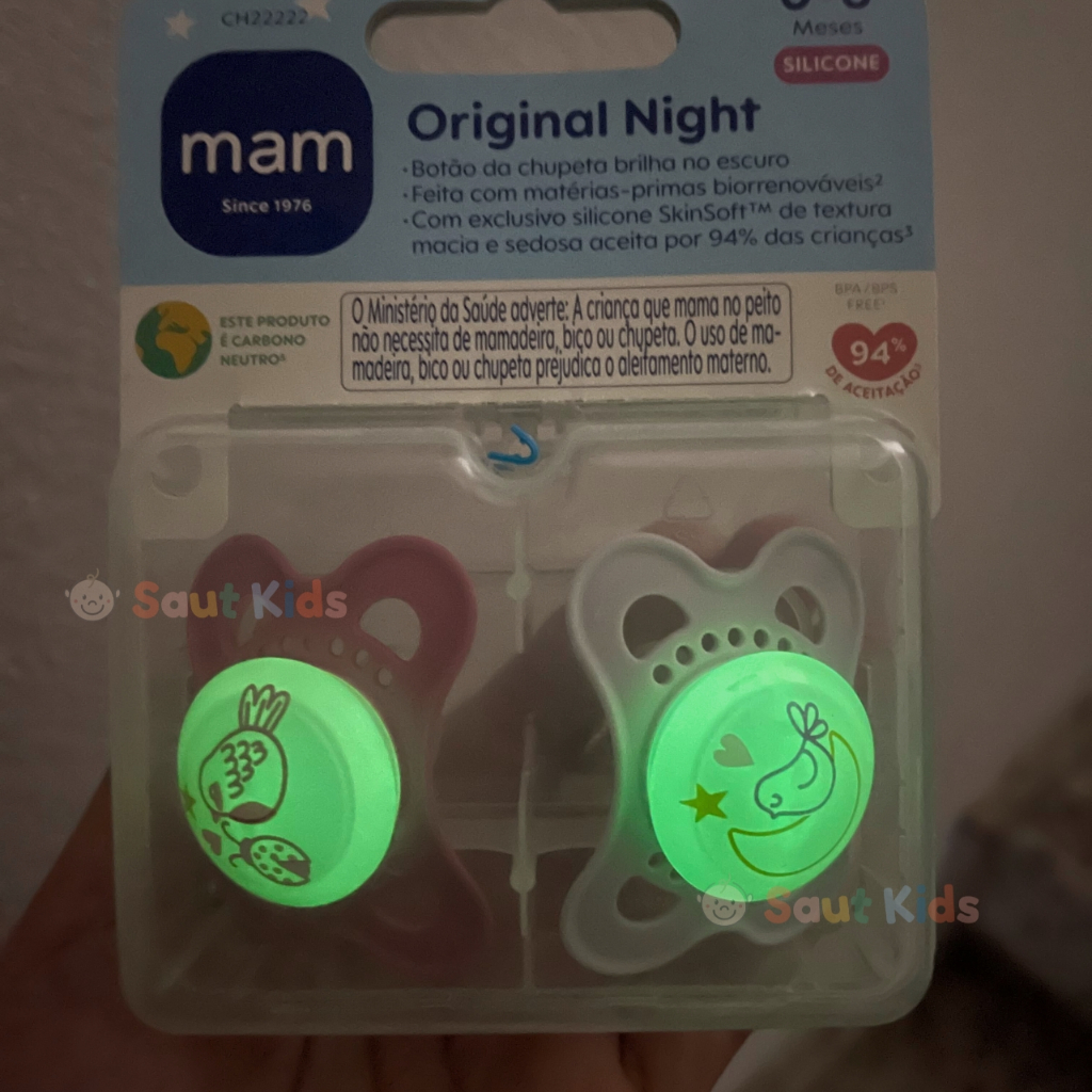 Chupeta MAM Brilha no Escuro Night 0-6 meses Original Dupla Rosa Bebê Menina Bico Silicone