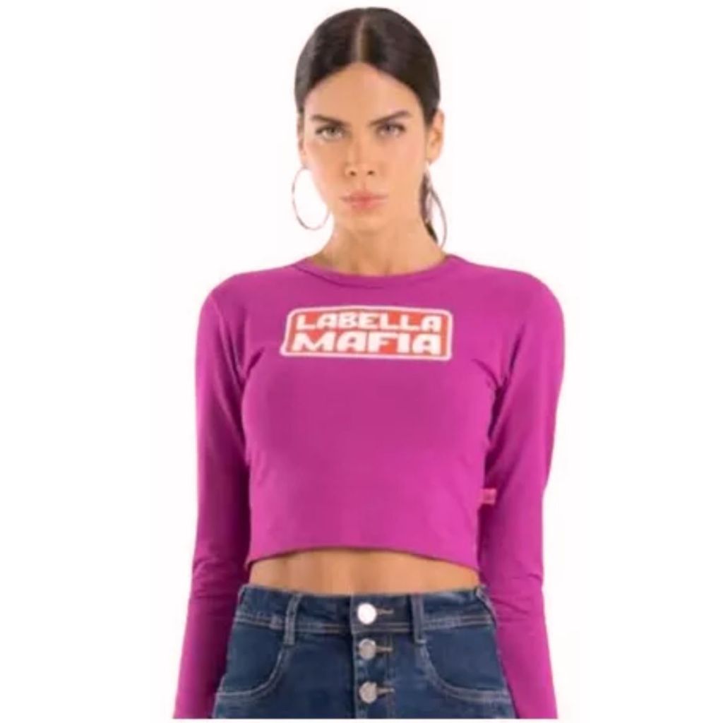 Blusa feminina cropped manga longa labellamafia, cropped labellamafia, manga longa labellamafia.