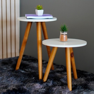 Jogo de Mesa Canto E Apoio De Sofá Pe Palito de Madeira Sala Quarto em Oferta na Shopee