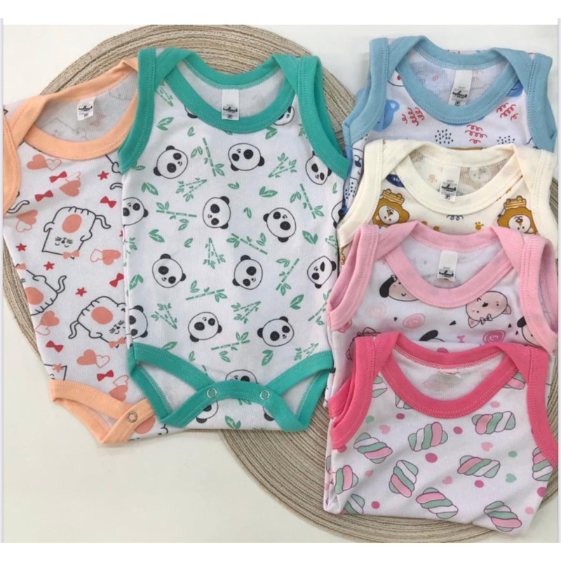 kit 2 bodie cavado Bebê Menina Menino Body sem manga Canelado