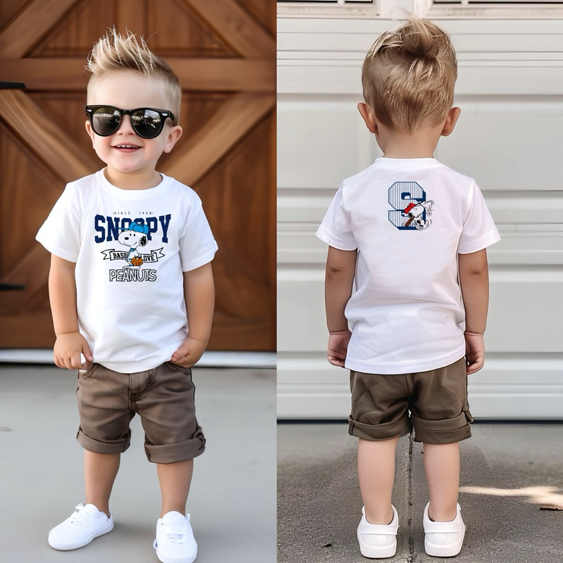 Camiseta Infantil Snoopy Baseball Branca menino 100% algodão camisa bebê criança