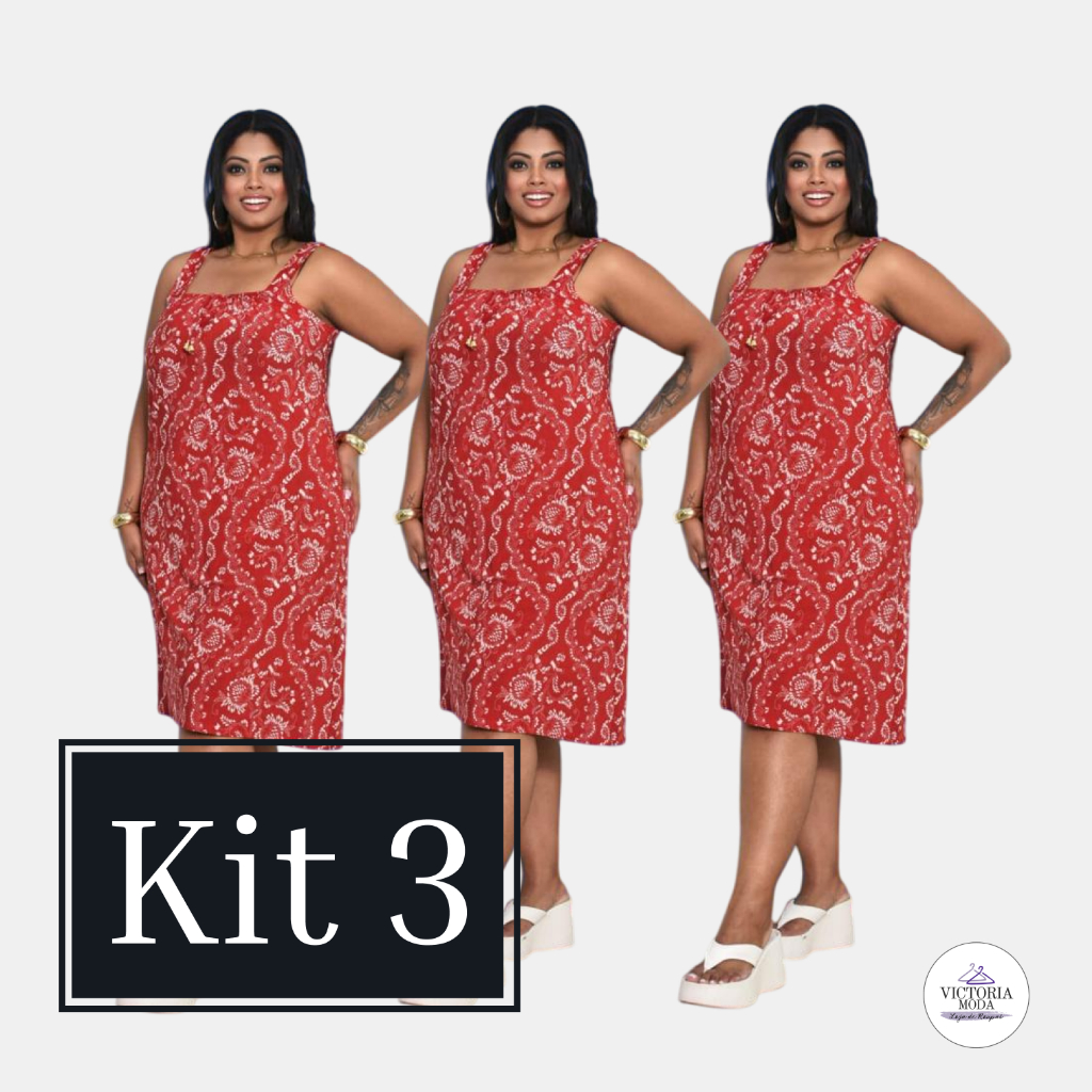 Kit 3 Vestido Regata Alça Estampado Liganete Tamanho GG EXG Fresquinho Soltinho Dia a Dia