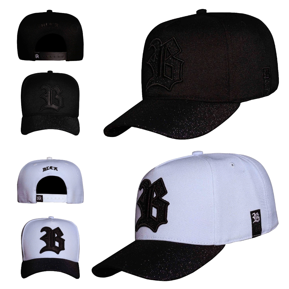 Boné Blck Brasil Shine Brilho Snapback Baseball Aba Curva Preto e Branco