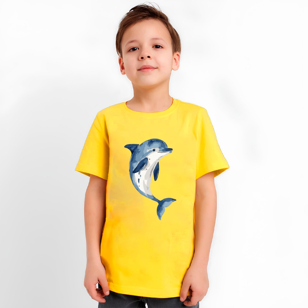 Camiseta Infantil Desenho Estampa Golfinho Diversas Cores Blusa Algodão Premium 2 ao 16