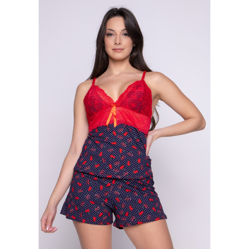 Pijama Baby Dool Feminino Sensual Short Dool Verão Suede Estampado
