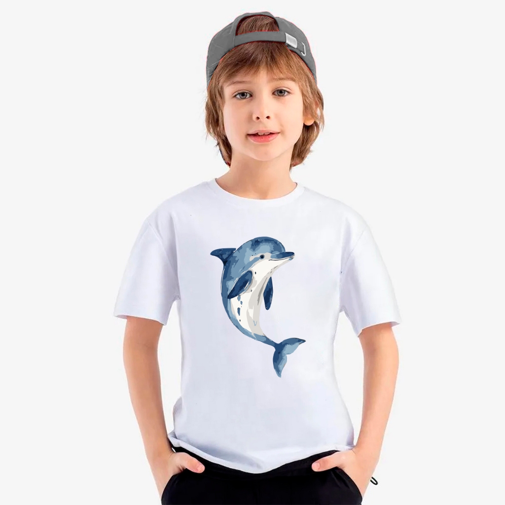 Camisa T-Shirt 100% Algodão Diversas Cores  2 ao 16 Estampa Kids Golfinho Moda Infantil
