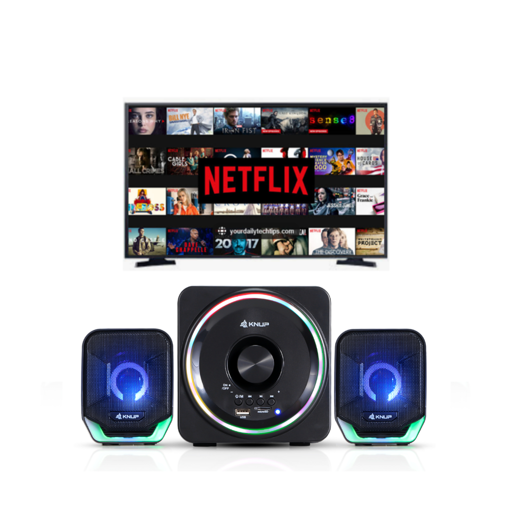 Home Theater Bluetooth Knup 16w Rms Com Subwoofer 2.1 Caixa De Som Com Radio FM Soundbar para Tv P2 em Oferta na Shopee