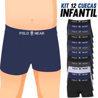 Kit 12 Cuecas Boxer Polo Wear Infantil Poliéster Sem Costura Cueca Pacote Masculino Menino Box Confortável em Oferta na Shopee