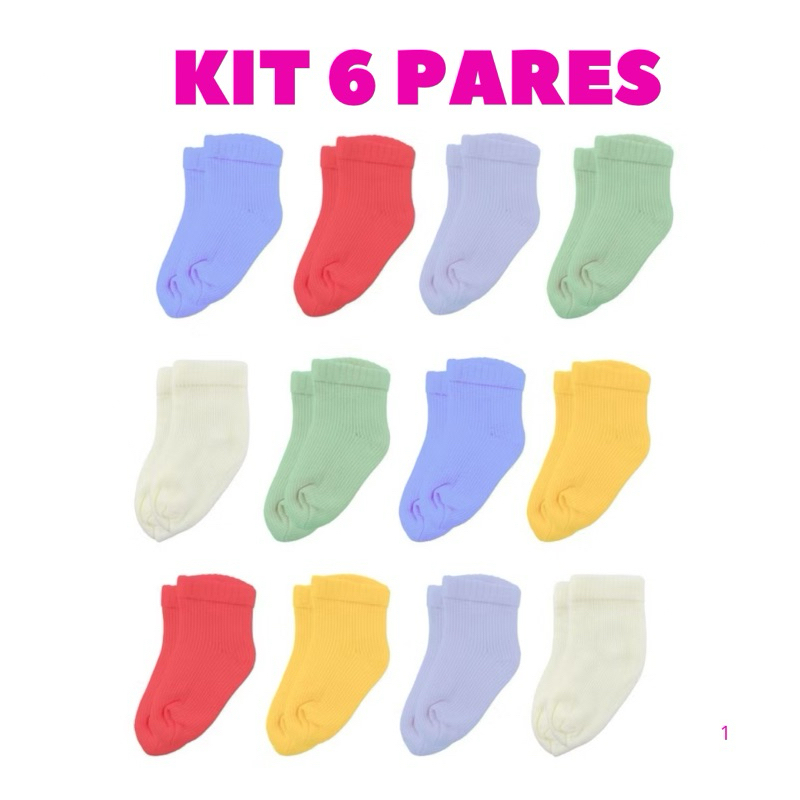 06 Pares de Meia Lisa Bebê Infantil RN Recém Nascido de poliamida 0 a 6 Meses Menino Menina em Oferta na Shopee