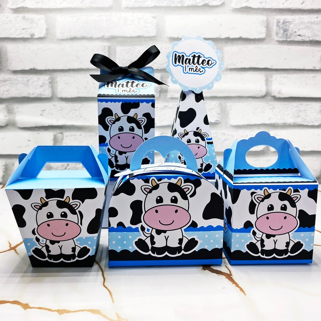 PEGUE E MONTE Festa Vaquinha Amo tetê AZUL | Lembrancinhas | Personalizado | Mesversário | Aniversário | Caixinhas