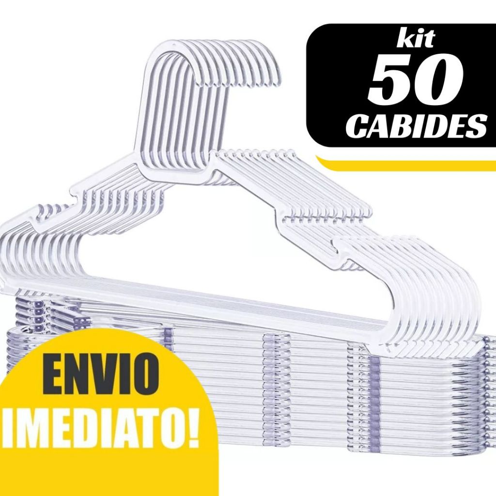 Kit 50 cabide CRISTAL transparente para roupas acrílico adulto atacado reforçado resistente barato 50 unidades