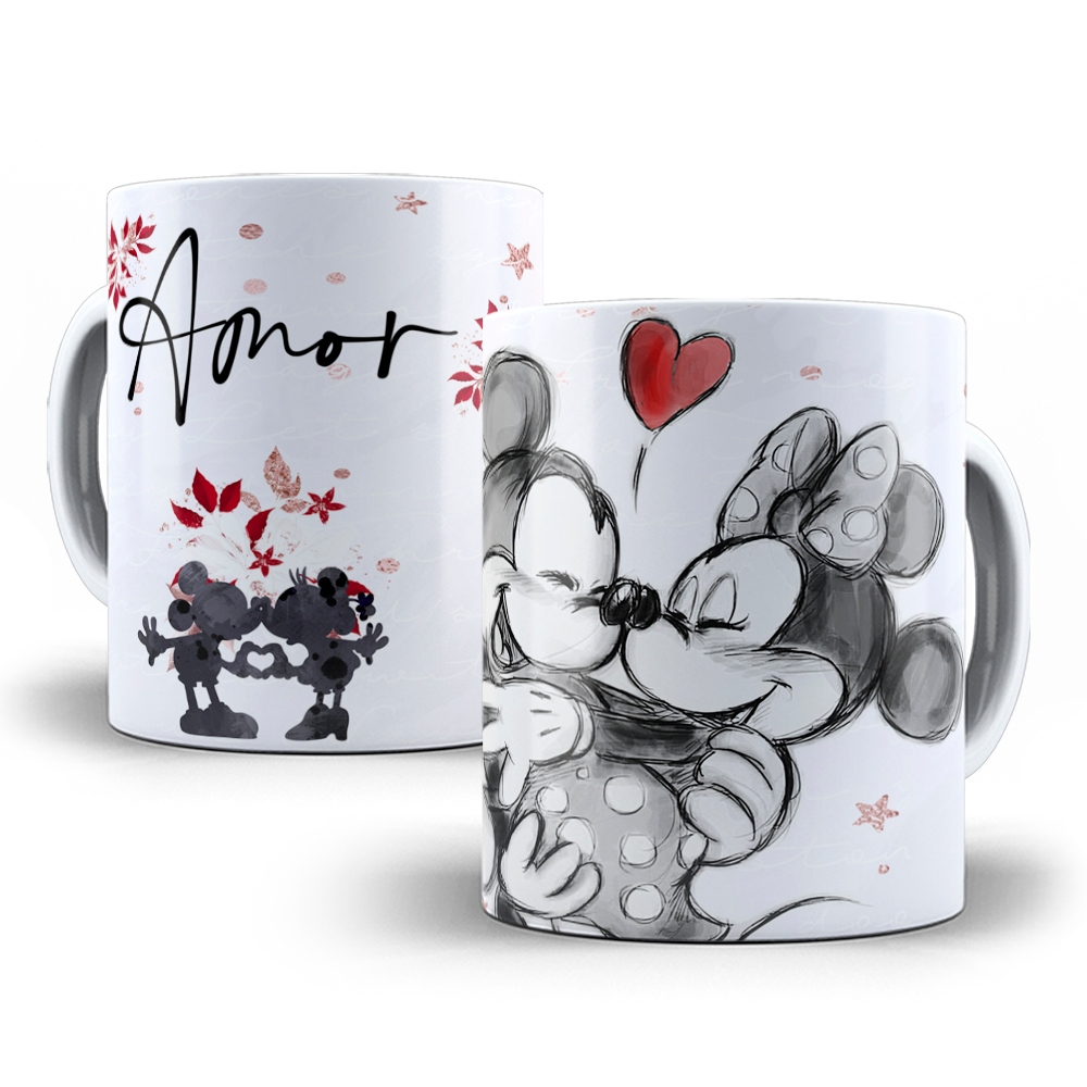 Caneca Mickey e Minnie de Porcelana COM NOME - Vários modelos