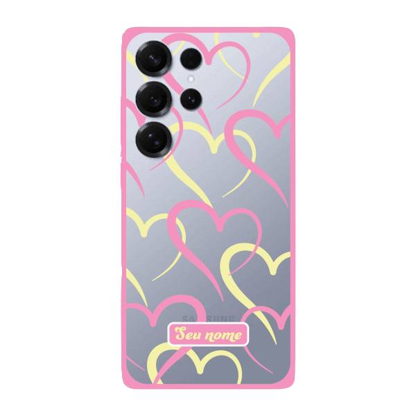 Capinha para Samsung S25 Ultra Anti Impacto Personalizada - Corações Amarelos e Rosas com nome
