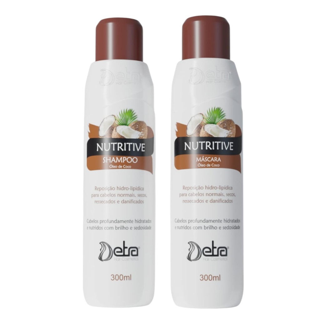 Kit De Nutriçao  Nutrive Oléo De Coco Shampoo e Mascara 300ml Detra Hair Cosmeticos