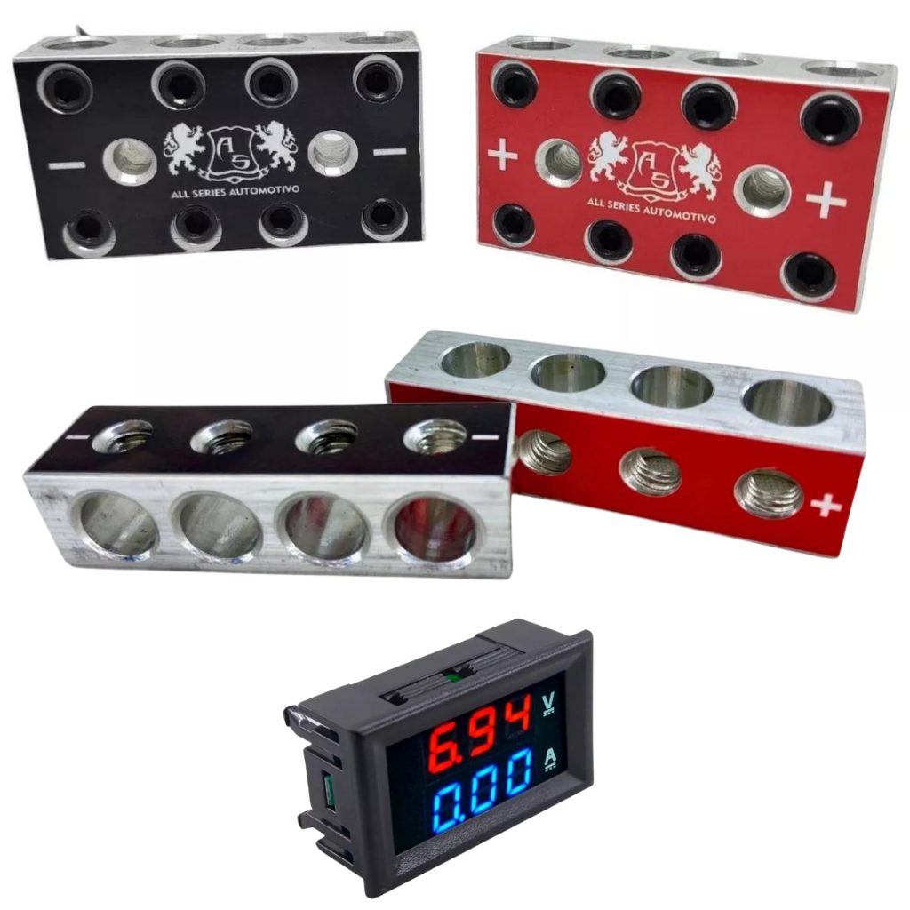 Kit De Barramento Alumínio 4x4 + Adaptador + Voltímetro