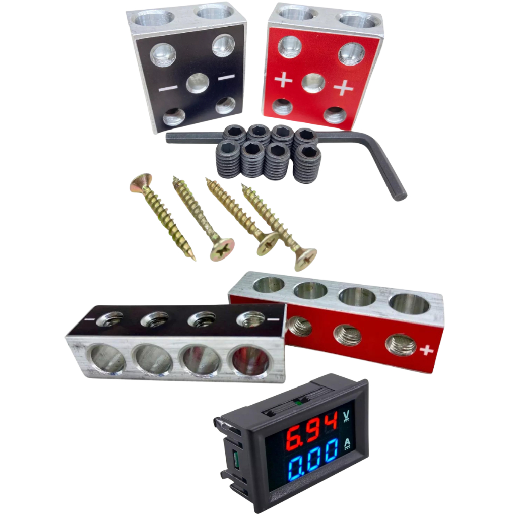 Kit De Barramento Alumínium 2X2, Adaptador E Voltímetro