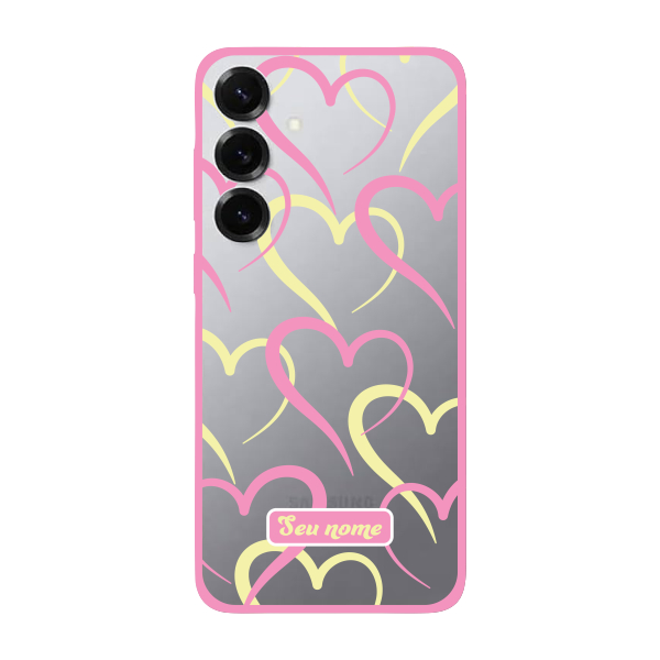 Capinha para Samsung S25 Anti Impacto Personalizada - Corações Amarelos e Rosas com nome