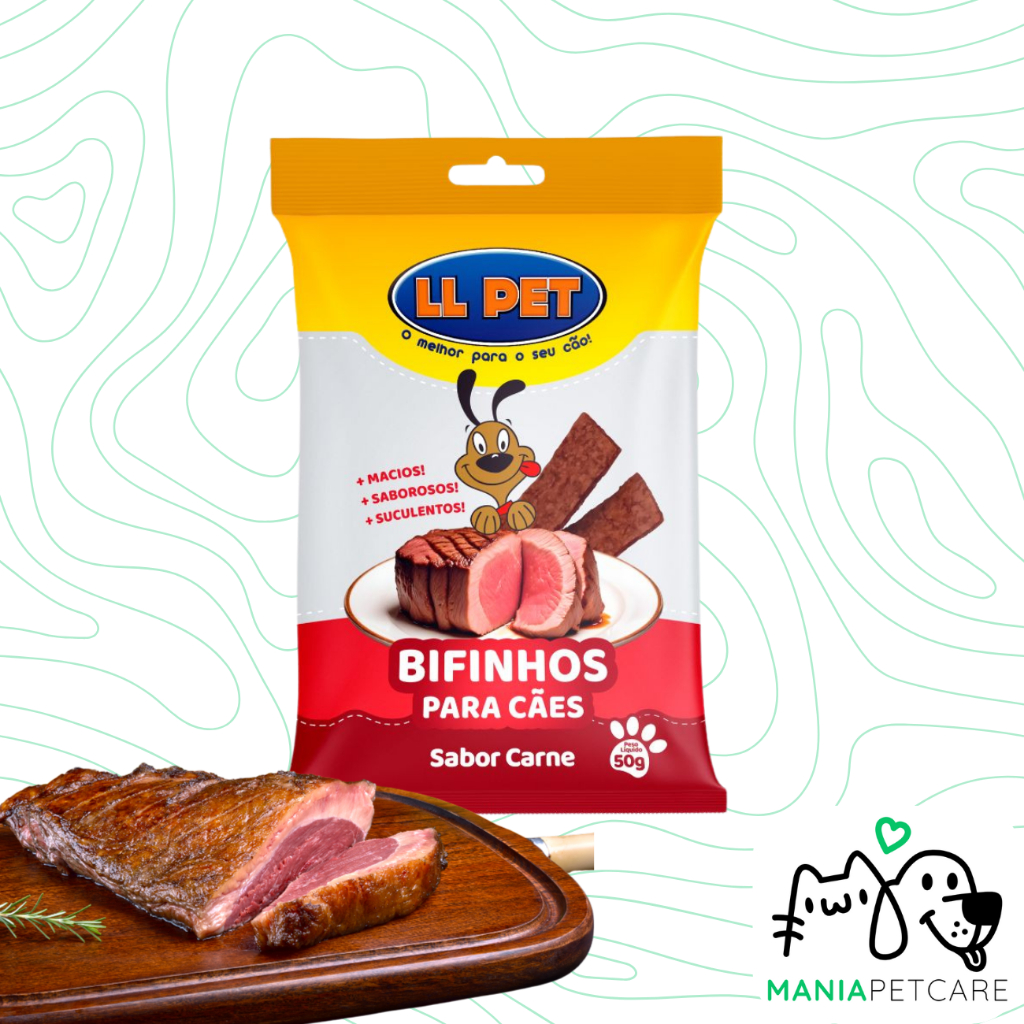 Petisco Bifinho para Cachorro Super Macio 50g Rico Proteína LL Pet Frango Carne ou Churrasco Kit