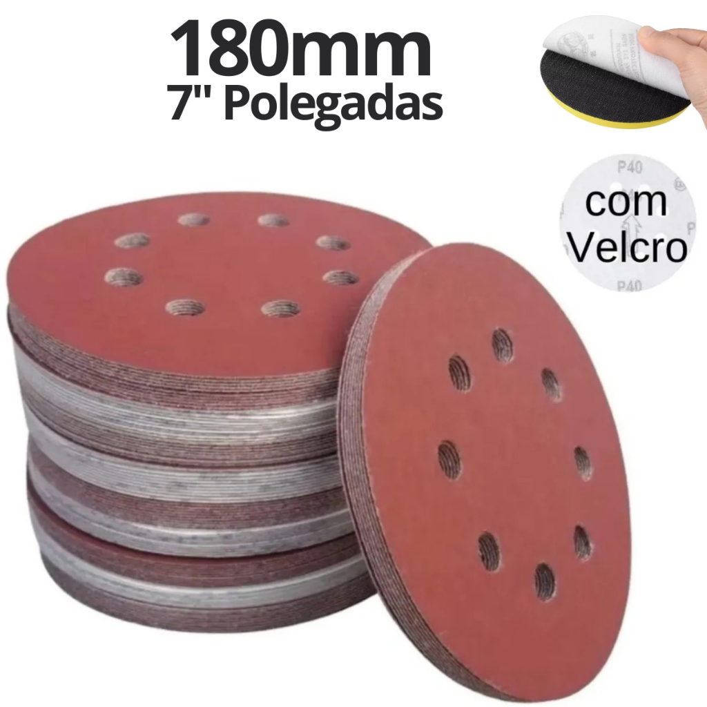 30x Disco De Lixa Com Velcro 7 Pol. 180mm com Furo - Kit Discos Lixas Vários Grãos - Escolher Grãos